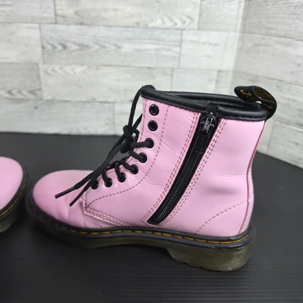 Dr. Martens 1460 J Pink Patent Lamper Lace Up Side Zip Boots Kids Size 13 US